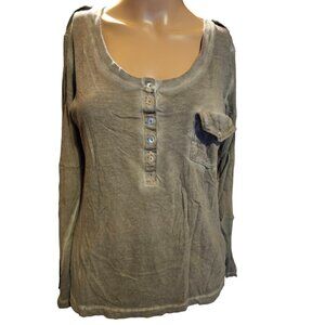 Nevada Khaki Scooped Neck Bralette Long Sleeve Button-up Tee Cottage core vibe